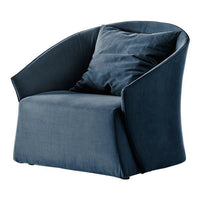 Elegant dark blue chair with a smooth fabric finish and plush cushions, perfect for modern interiors.