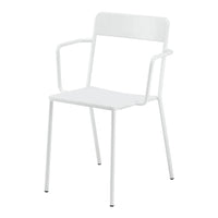 White metal chair with a minimalist design and no patterns, featuring straight lines and a sleek finish.
