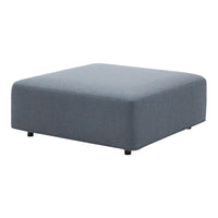 Solid blue cushioned ottoman with a smooth fabric finish and minimalist design. Suitable for modern decor.