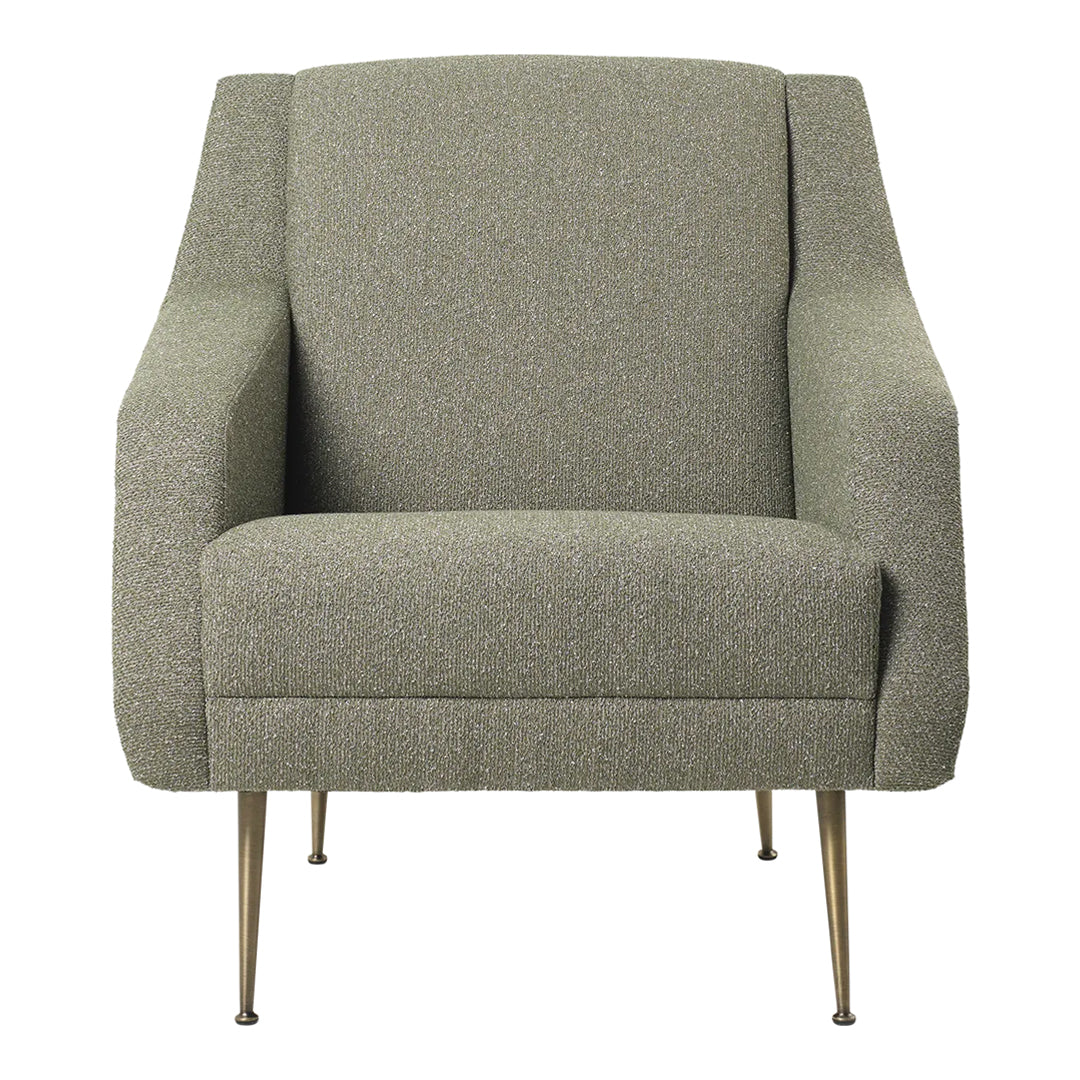 Stylish gray upholstered armchair with subtle texture and sleek metal legs, perfect for modern decor.