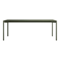 Green modern dining table with a sleek, minimalist design and solid rectangular top. Perfect for contemporary decor.