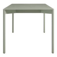 Sleek light green dining table with a smooth matte finish and minimalist design. Perfect for modern spaces.