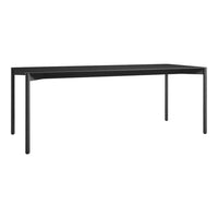 Sleek black rectangular table with a minimalist design and smooth surface, perfect for modern decor.