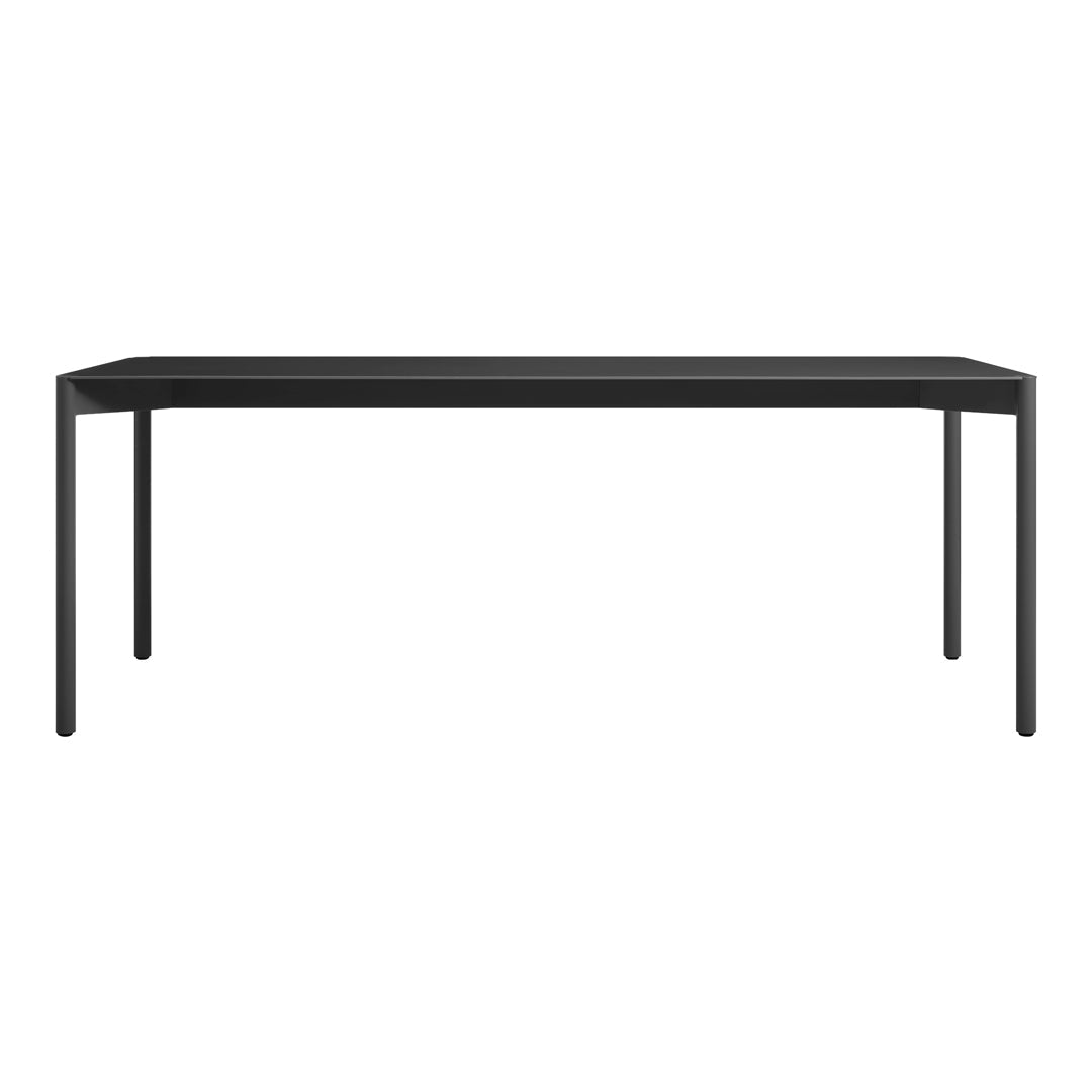 Sleek black modern table with a minimalist design and smooth surface, perfect for contemporary decor.