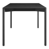 Black square table with a sleek, minimalist design and smooth surfaces. Ideal for modern decor.