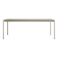 Neutral-colored rectangular table with a smooth surface and minimalist design. Perfect for modern decor.