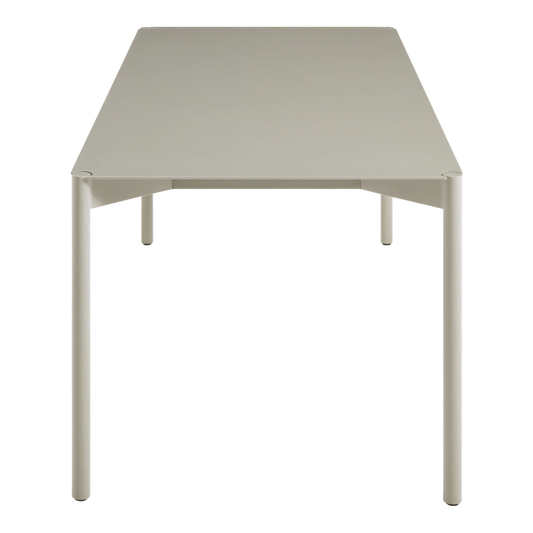 Light gray rectangular table with a smooth surface and minimalist design, perfect for modern interiors.