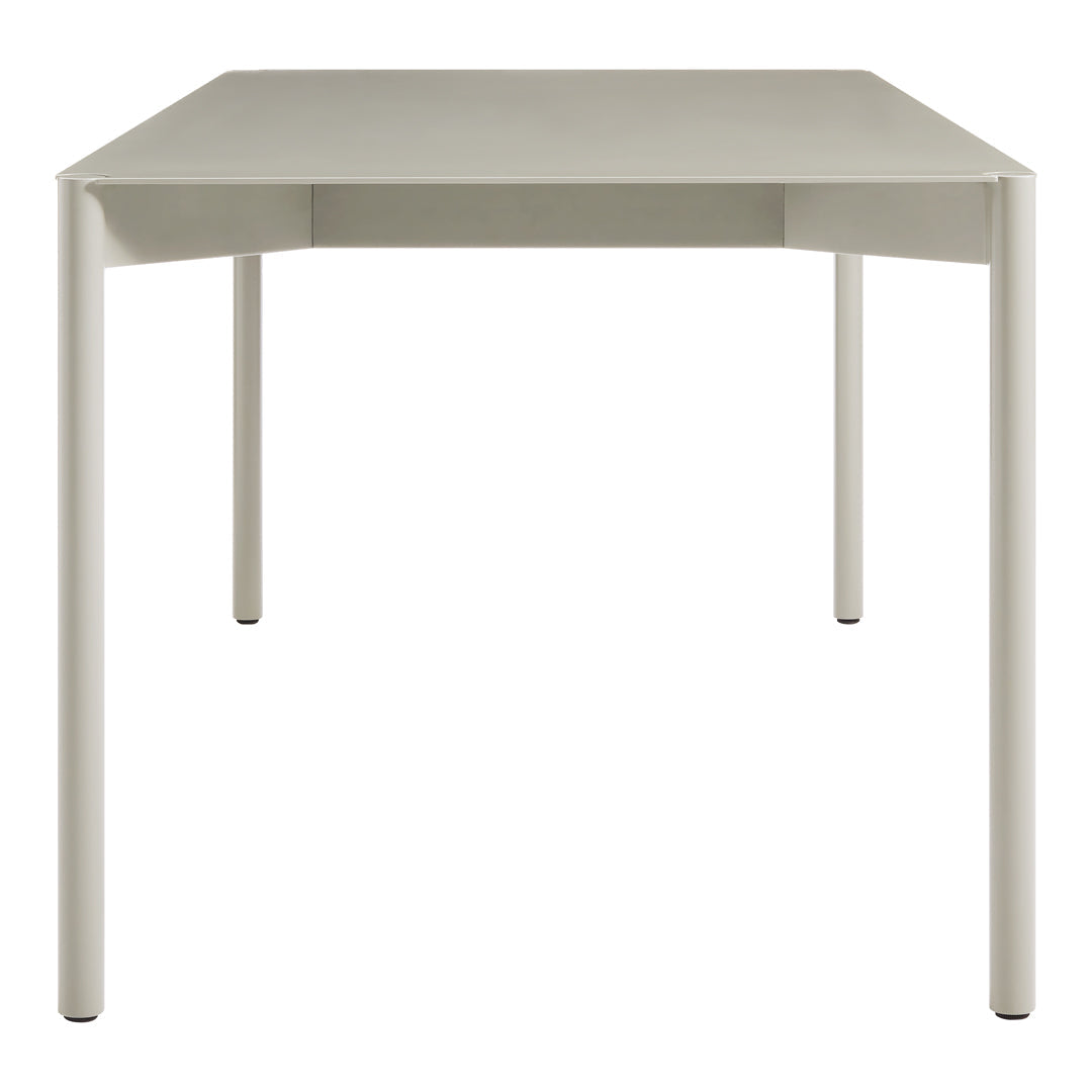 Light gray rectangular table with clean lines, showcasing a minimalist design and smooth surface. Perfect for modern spaces.