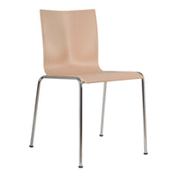 Beige contemporary chair with a smooth, textured pattern and sleek chrome legs. Perfect for minimalist decor.