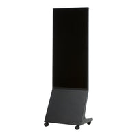 Sleek black display stand with a smooth finish and modern design, ideal for showcasing products.