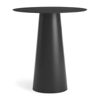 Sleek black dining table with a smooth matte finish and modern geometric shape. Ideal for contemporary decor.