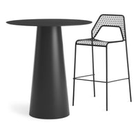 Sleek black bar table and stool with a modern geometric pattern, perfect for contemporary spaces.