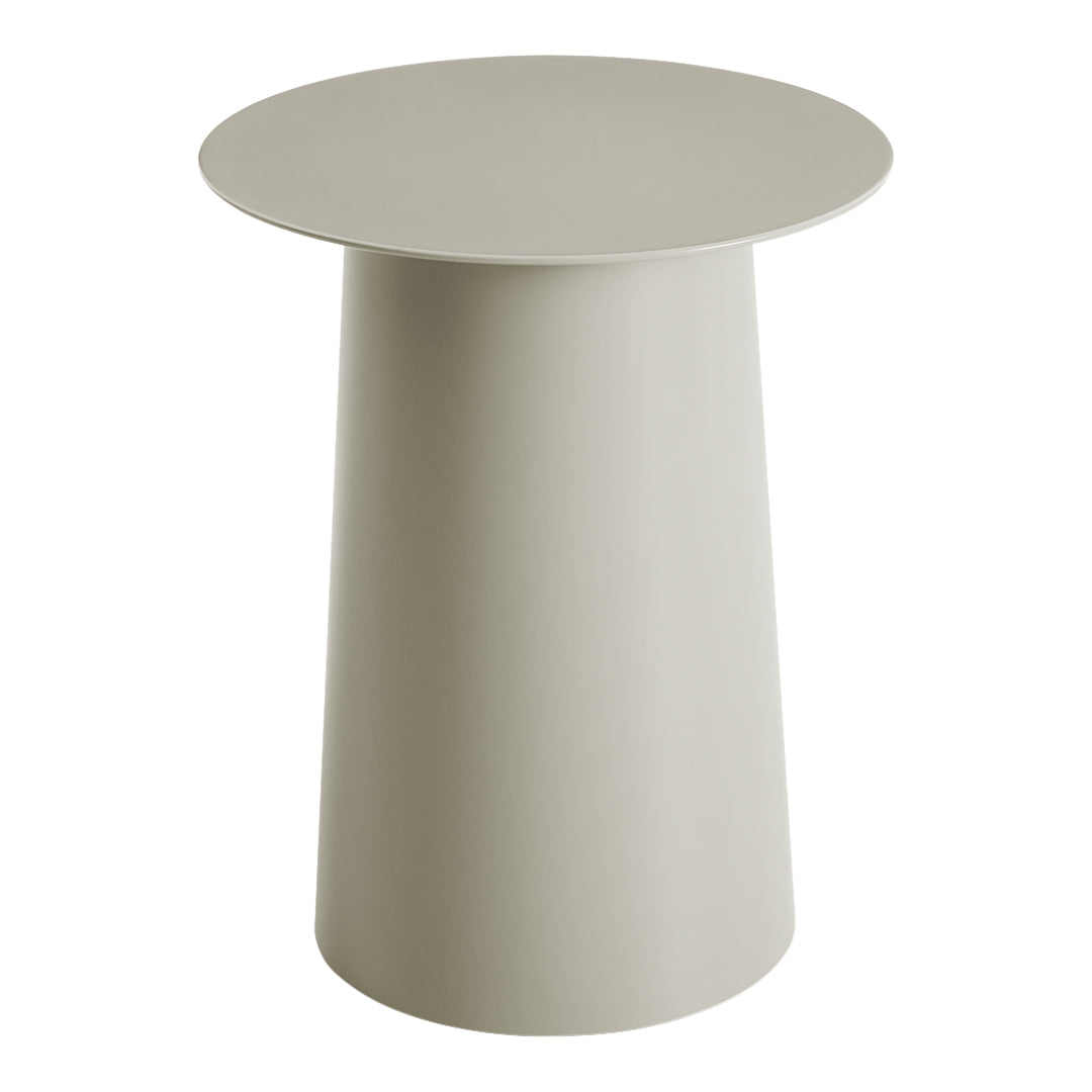 Light gray modern side table with a smooth, matte finish and minimalist design. Ideal for contemporary decor.