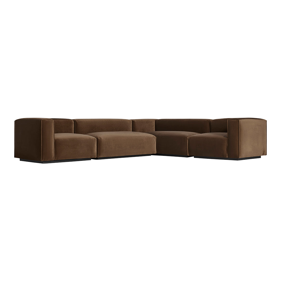 "Modern sectional sofa in rich chocolate brown with a sleek, minimalist design."