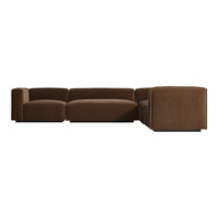 Brown upholstered sectional sofa with smooth, modern lines and a minimalist design. Ideal for contemporary living spaces.