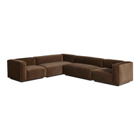 Corner sofa in rich brown fabric with a minimalist design and smooth texture, perfect for modern living spaces.