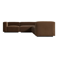 Brown sectional sofa with a smooth, minimalist design, featuring solid, rich tones and clean lines. Perfect for modern decor.