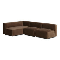 Brown velvet sectional sofa with a modern, minimalist design and smooth, plush texture. Ideal for contemporary interiors.