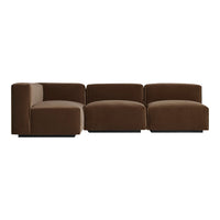 Brown velvet sofa with sleek, modern lines and a minimalist design. Perfect for contemporary living spaces.