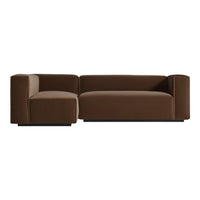 Brown sectional sofa with a modern, minimalist design and smooth fabric upholstery. Perfect for contemporary interiors.