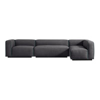 Modern gray sectional sofa with clean lines and subtle textured fabric detail, perfect for contemporary living spaces.