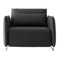 Modern black upholstered armchair with sleek, smooth fabric and clean lines. Ideal for contemporary decor.