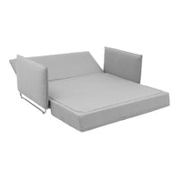 Light gray sofa bed with simple, solid design and no visible patterns, featuring adjustable backrest and sleek lines.