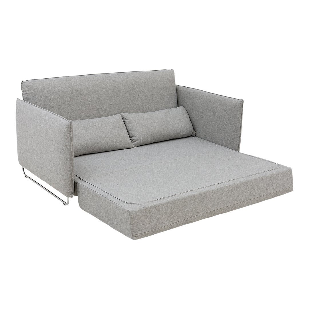 Gray upholstered sofa bed with a minimalist design and subtle textured pattern. Perfect for modern interiors.