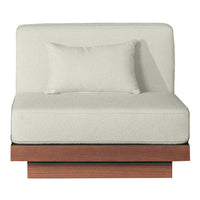 Light gray upholstered chair with a matching accent pillow and a sleek wooden base, showcasing a minimalist design.