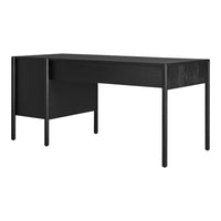 Sleek black desk with a minimalist design and smooth finish, perfect for modern home offices.