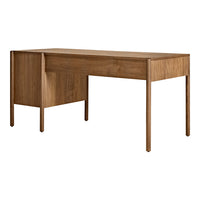 Wooden desk in a rich walnut finish with clean lines and minimalistic design.Perfect for modern home offices.