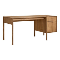 Light wood desk with a smooth finish, featuring natural grain patterns and minimalist design, perfect for any workspace.