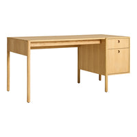 Light wood desk with a smooth finish, featuring a minimalist design and simple lines, perfect for modern spaces.