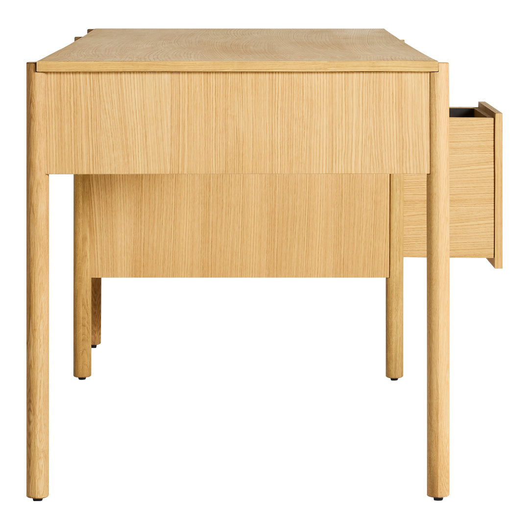 Light wood desk with a smooth, natural finish and minimalistic design, featuring a single side drawer.