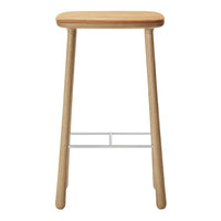 Natural wooden bar stool with a smooth, light wood finish and simple, minimalist design.
