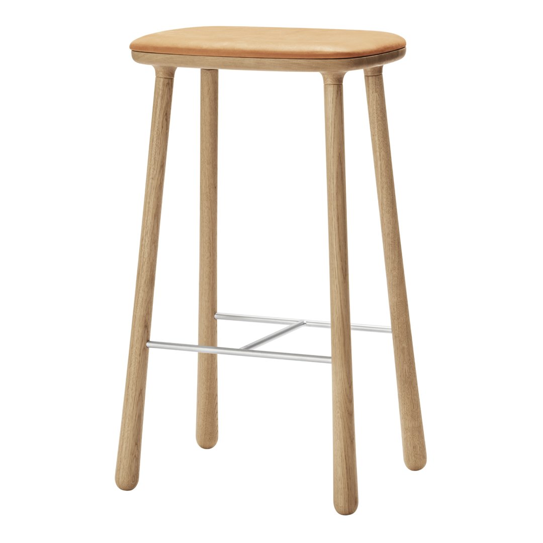 Natural wood bar stool with a smooth, light oak finish and simple, minimalistic design. Features clean lines and neutral tones.