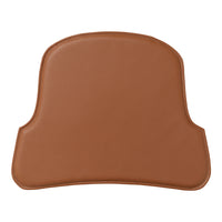 Brown faux leather seat cushion with smooth, sleek surface and rounded edges. Ideal for any stylish seating arrangement.