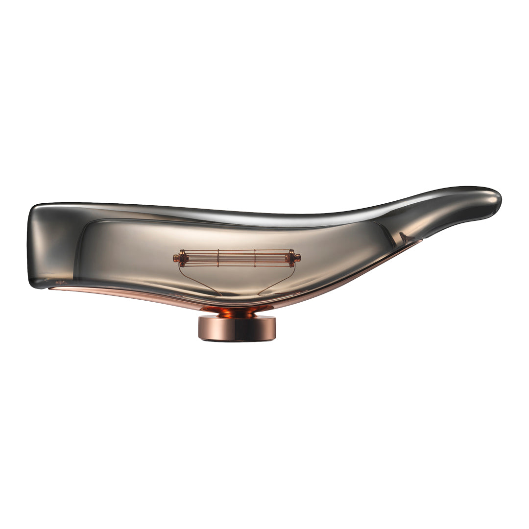 Sleek gray glass vase with smooth curves and a rose gold base, featuring a minimalist design.