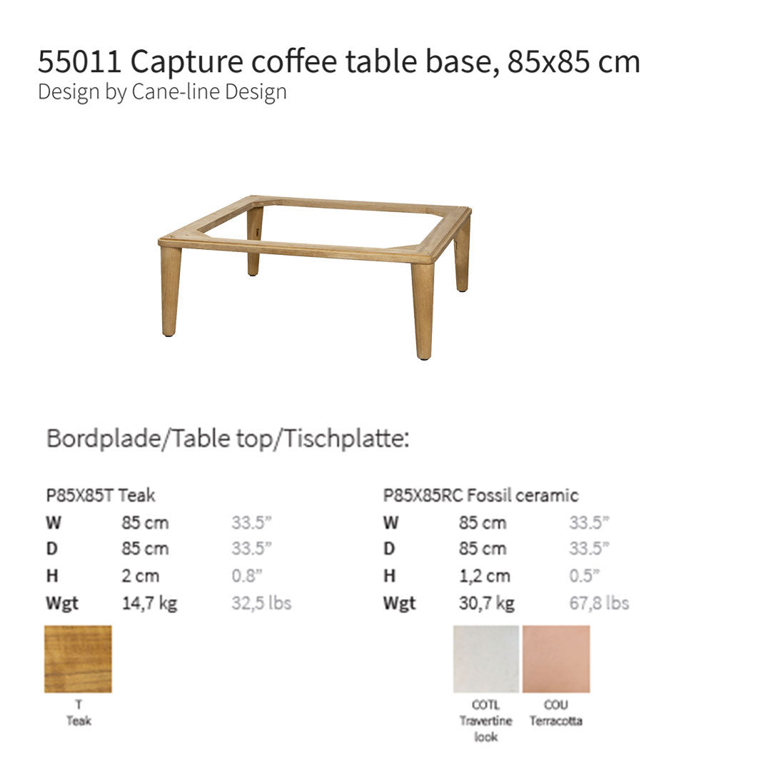 ALT text: Natural teak coffee table base in a minimalist design with light brown wooden finish.