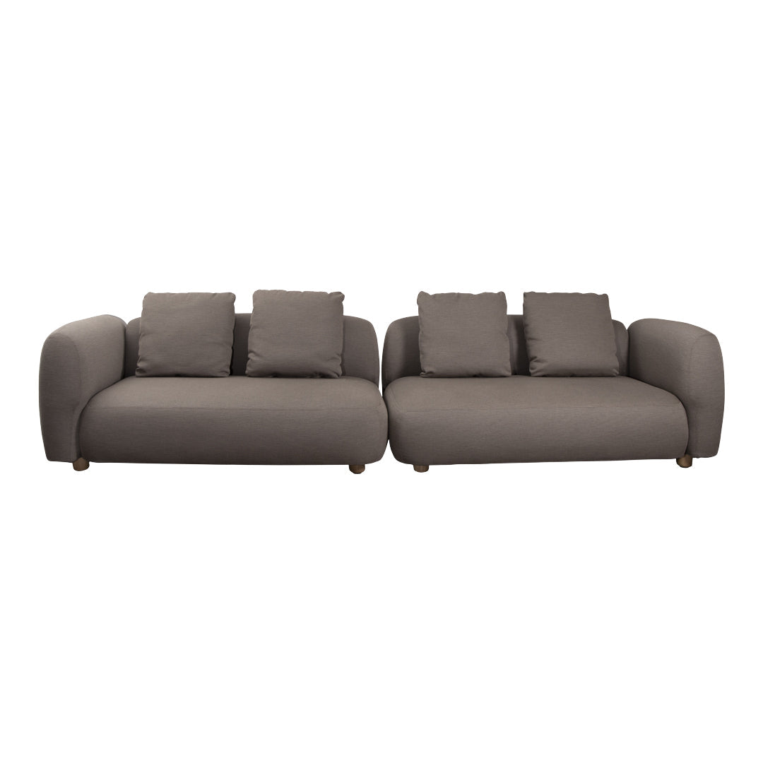 Stylish dual-tone gray sofa with smooth fabric and plush cushions for a modern aesthetic. Perfect for any living space.