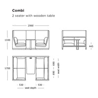 "Minimalist 2-seater sofa with neutral tones and smooth wooden table, perfect for modern decor."