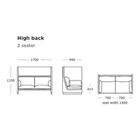 High-back 2-seater sofa in solid color with clean lines and subtle geometric patterns for a modern look.