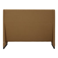 Brown upholstered headboard with a smooth texture and contemporary design, featuring clean lines and minimalistic style.