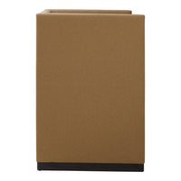Brown fabric storage cube with a sleek, minimalist design and a black base. Perfect for home organization.