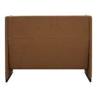 Brown, minimalist couch with clean lines and a sleek, modern design against a neutral backdrop.