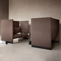 Brown modular seating with a sleek fabric texture, featuring minimalist design and geometric lines. Perfect for modern interiors.