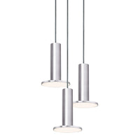 Silver pendant lights with sleek cylindrical design and smooth lamp shades, featuring a minimalist modern aesthetic.