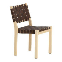 Brown woven seat with striped pattern, complemented by a light wood frame. Modern and stylish chair design.