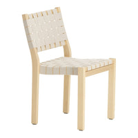 Light beige chair with a woven pattern and natural wood frame, featuring simple, modern design.