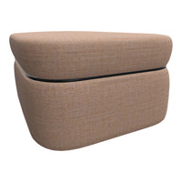 Beige textured ottoman with sleek black trim, perfect for modern home decor and versatile styling.